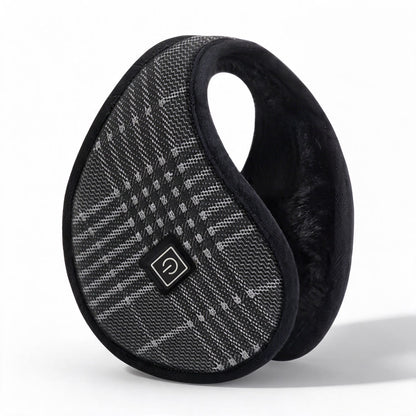 Cozzone heated earmuffs in black plaid, behind-the-neck design