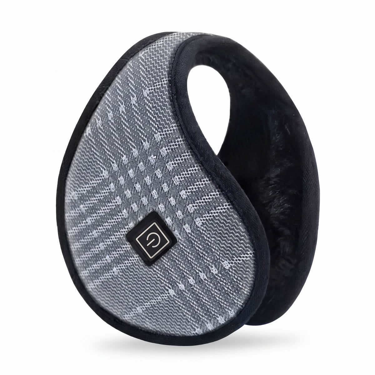 Cozzone heated earmuffs in grey plaid, behind-the-neck design